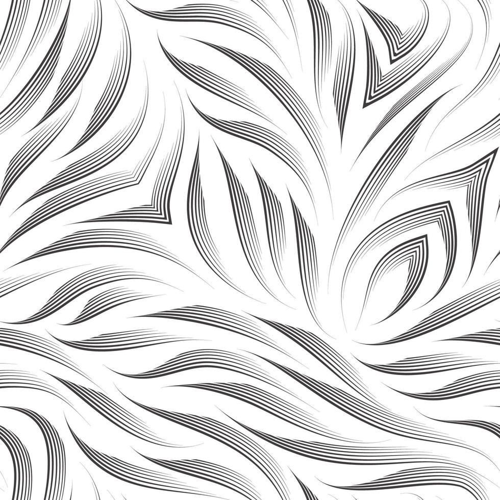 Seamless vector pattern of smooth lines drawn by a black pen isolated on white background.