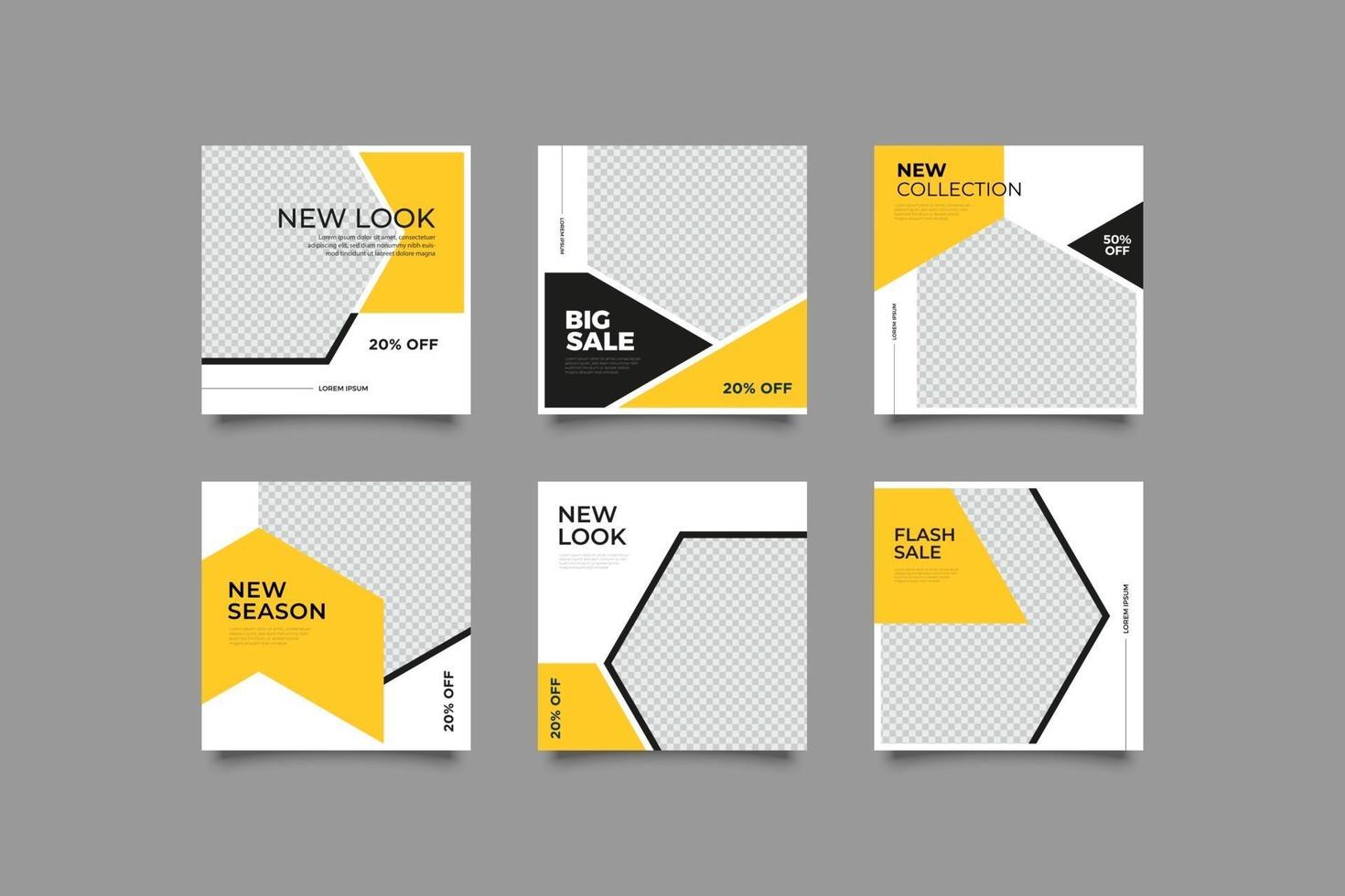 yellow geometric abstract instagram posts template vector