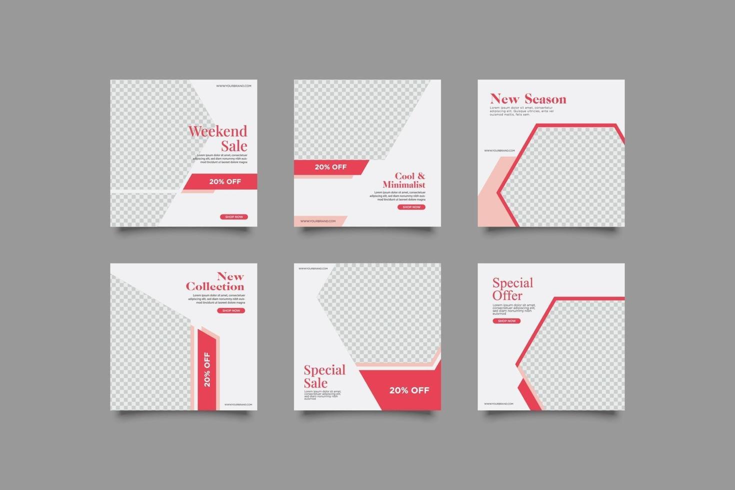 Pink woman geometric abstract instagram post templates set vector