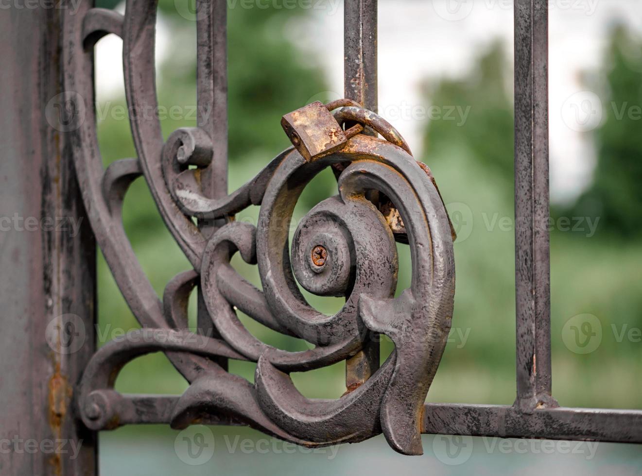 Iron gate with rusty locks photo