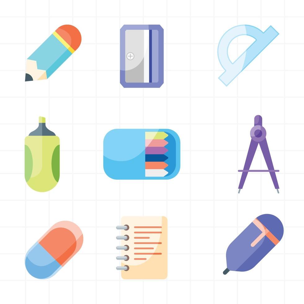 School Stationery Icon Set vector