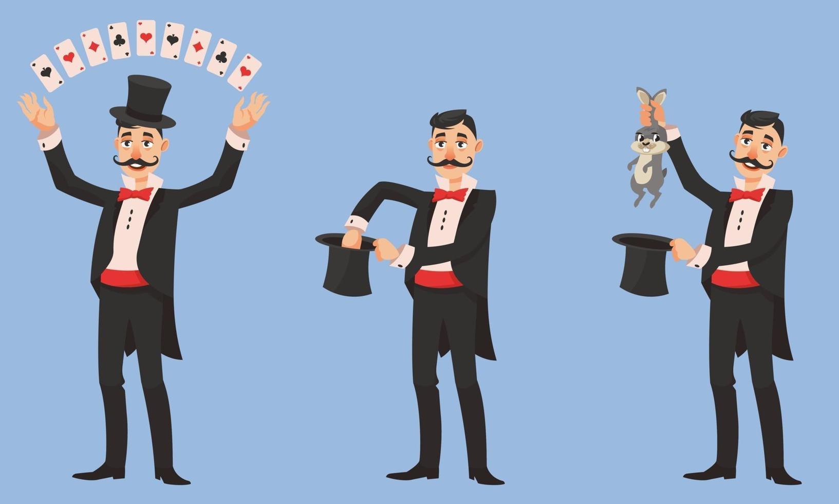 Magician in different poses. vector