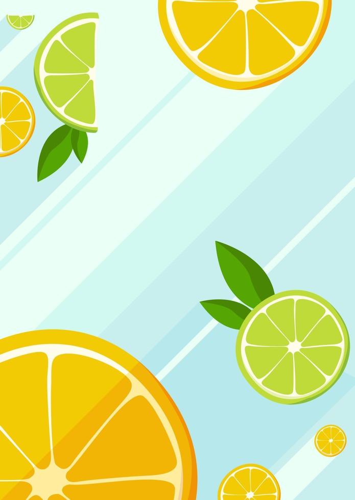 Poster template with slices of orange and lime. vector