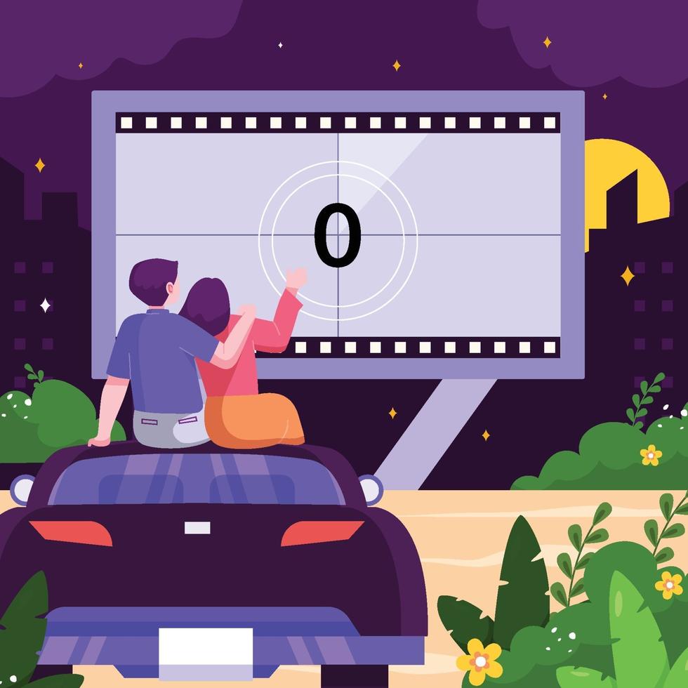 Flat Design Drive-in Movie Theater vector