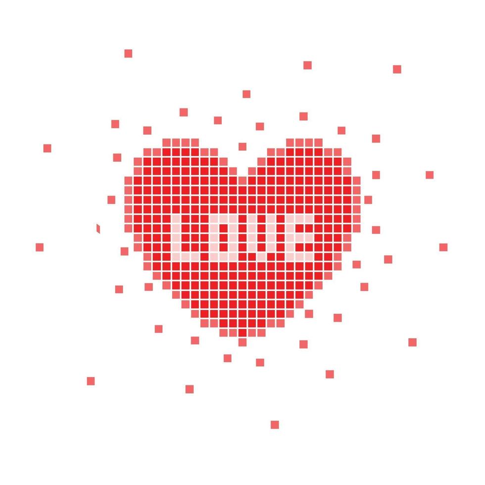 Pixel heart with love word. Vector illustration