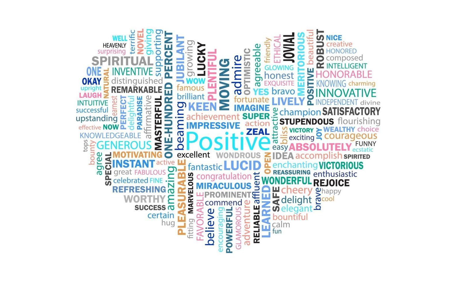 The heart of Positive thinking Words for communication and affirmation. vector