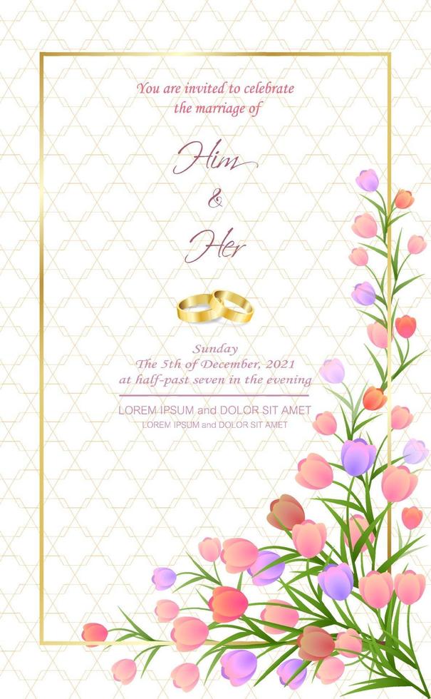 Wedding Card with Flower Tulip sweet poster. vector