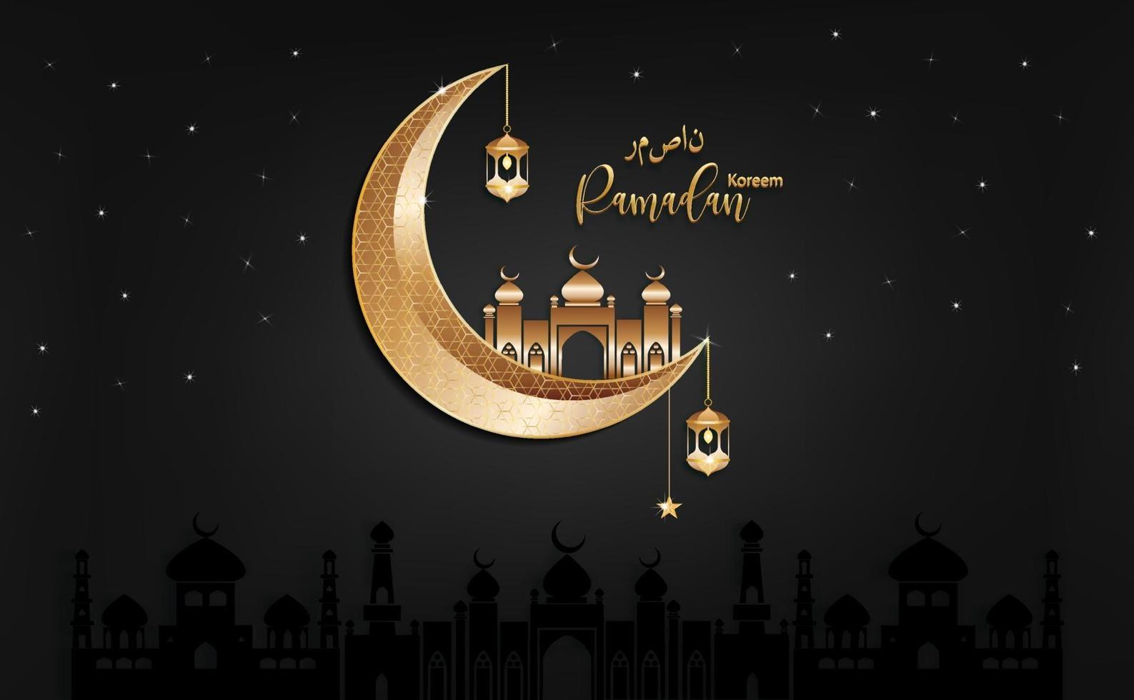 Dark nights Eid Mubarak greeting Ramadan Kareem vector Wishing for Islamic festival for banner, poster, background