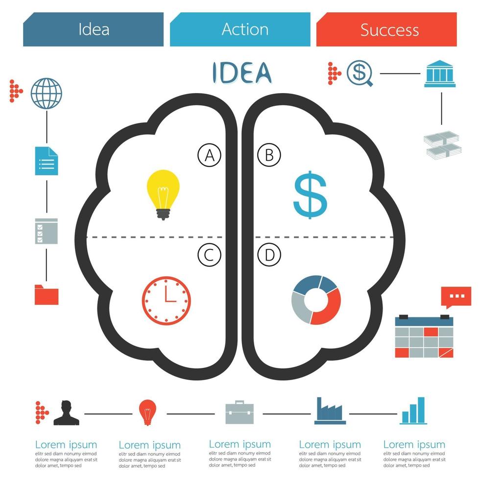 Brain infographic creative idea. Step of business concept. Vector illustration