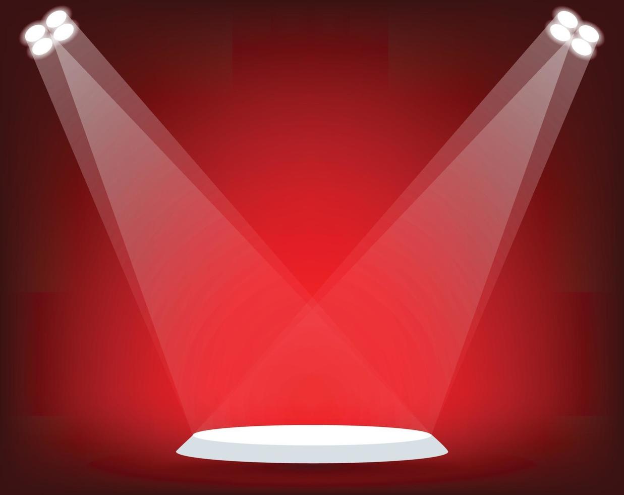 Stand with spotlight on red background. Vector illustration