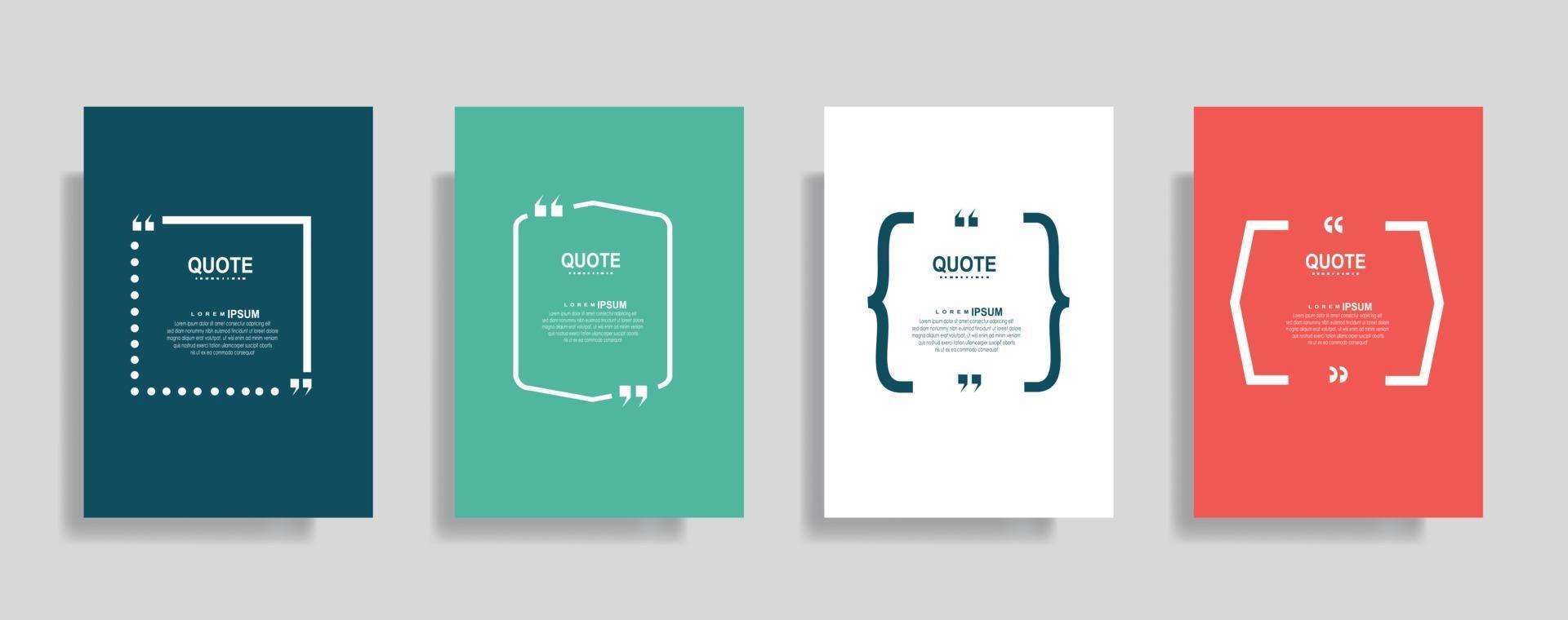 Quotes frame blank templates set, Text in brackets, citation empty speech bubbles. Text bos isolated on color background. vector