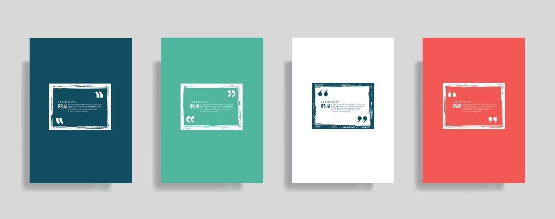 Quotes frame blank templates set, Text in brackets, citation empty speech bubbles. Text bos isolated on color background. vector