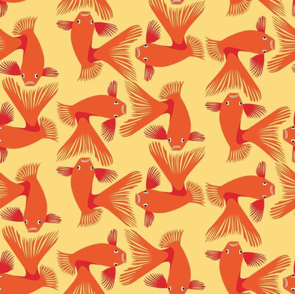 Fish seamless pattern. Golden fish underwater, marine ornamental textured background. vector