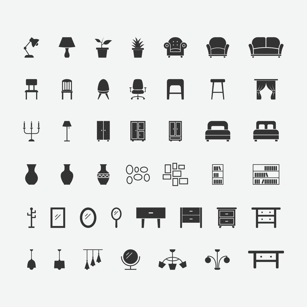 vector illustration of home furniture isolated icon set.