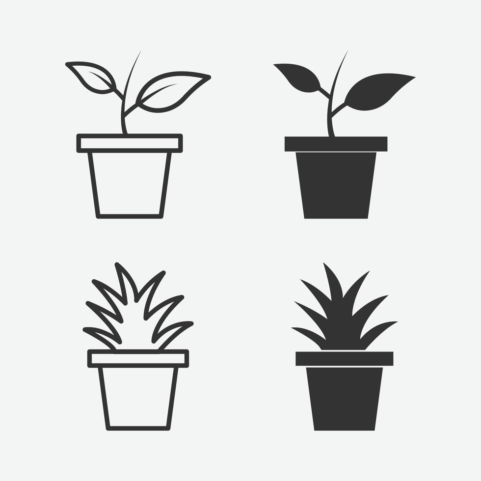 vector illustration of pot with plant isolated icon set