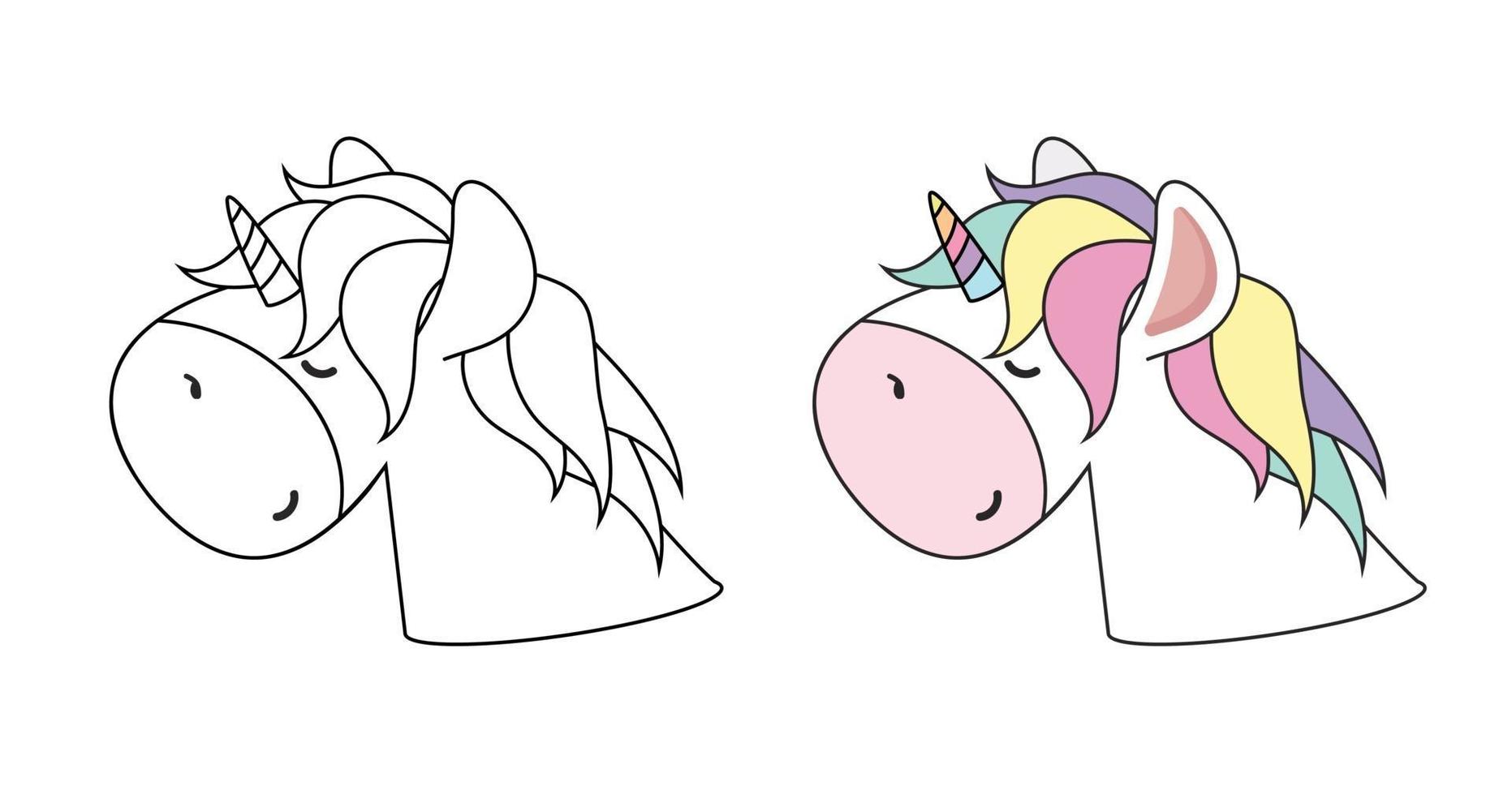 vector de contorno de color de cabeza de unicornio