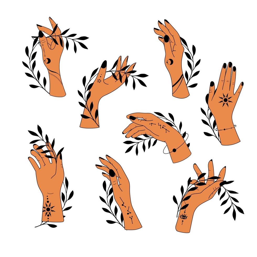 Collection of hand drawn magic astrological hand symbols vector