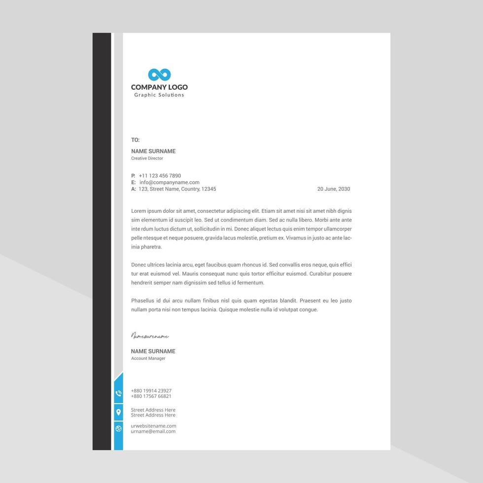 Elegant letterhead template design in minimalist style with blue vector