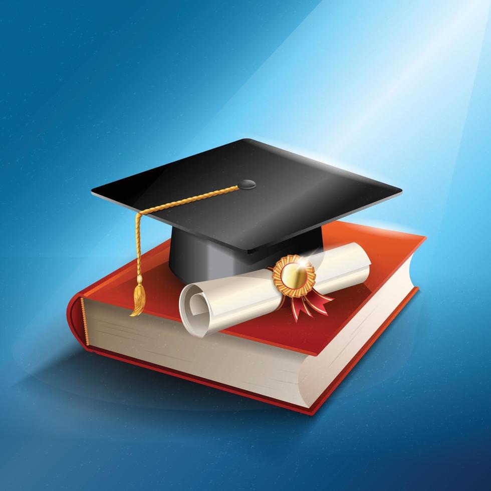 Realistic Graduation Cap and Diploma Concept vector