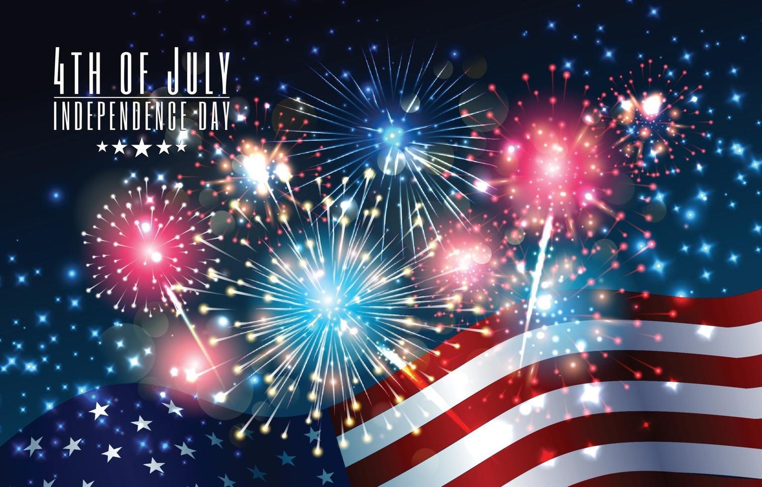 4th of July Independence Day Fireworks and Flag vector