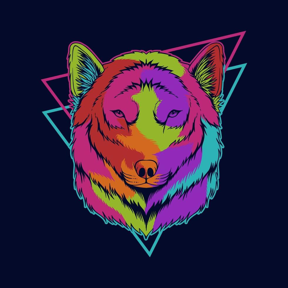 Ilustración de vector colorido cabeza de lobo