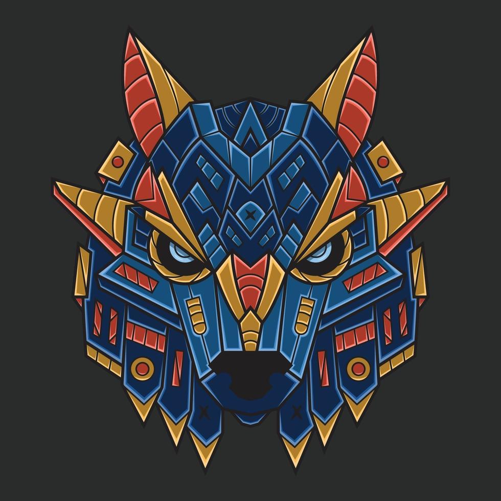 Abstract Colorful Ornament Doodle Art Wolf vector