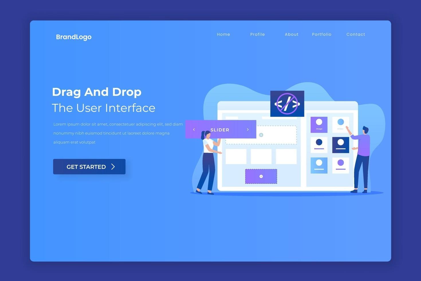 Drag and drop website builder landing page concept vector