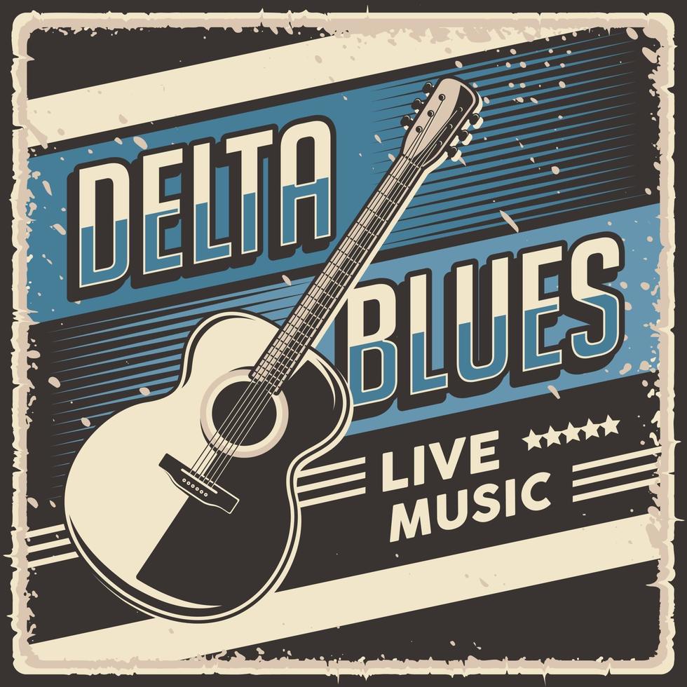 cartel retro vintage delta blues música en vivo cartel vector