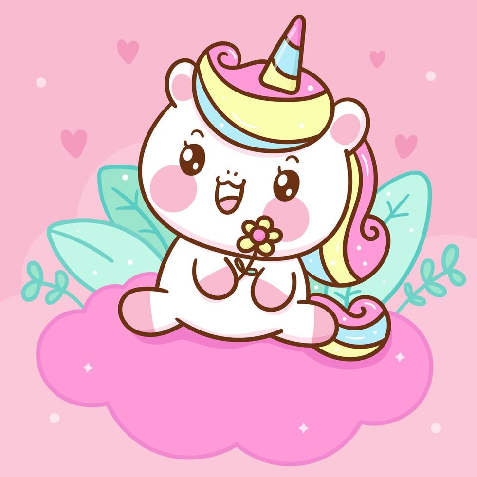 Cute unicorn kawaii chibi drawing style Royalty Free Vector