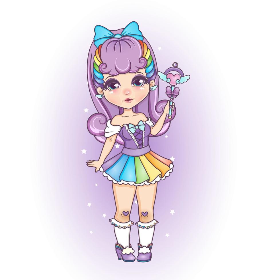 arcoiris linda chica chibi violeta vector