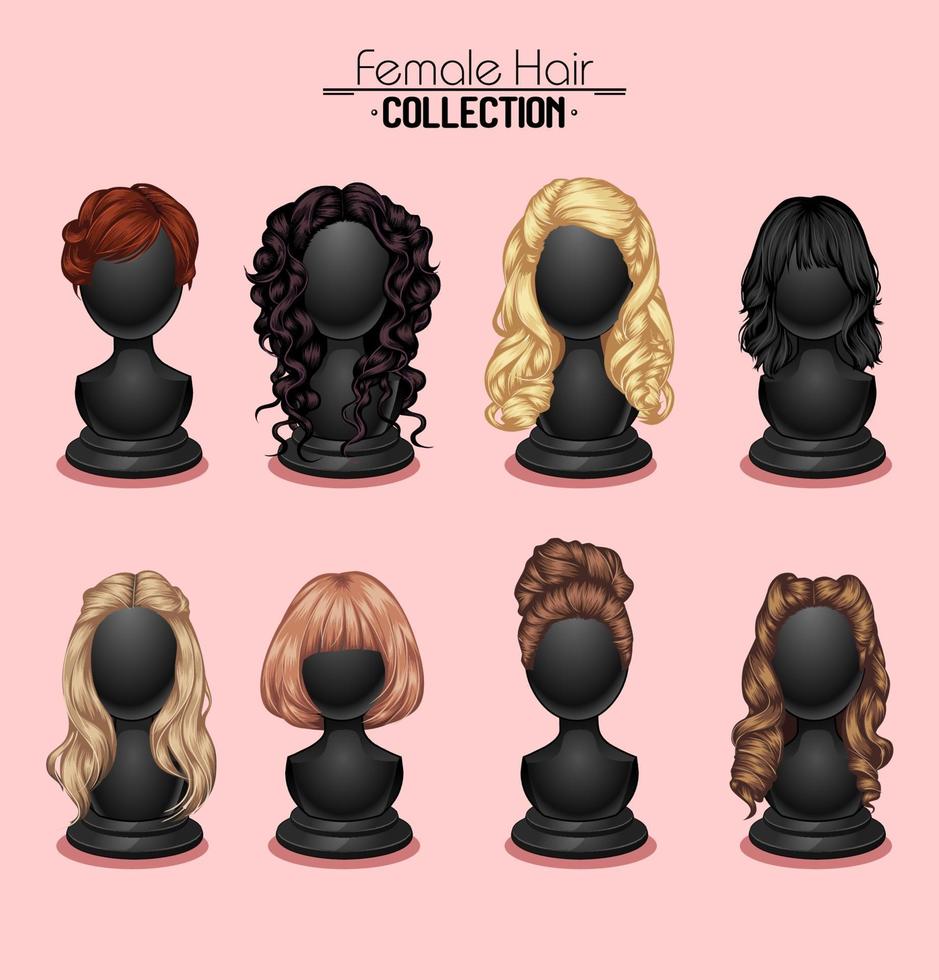 colección de maniquíes de cabello femenino vector