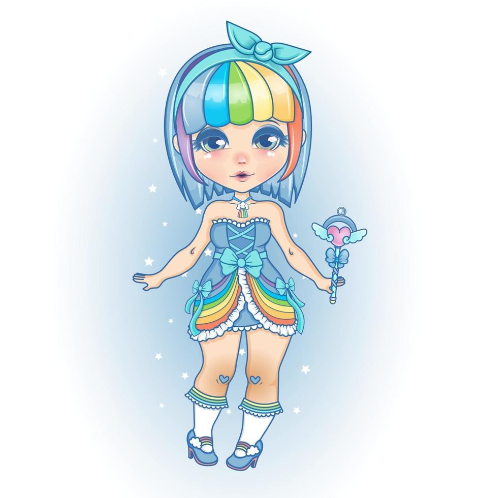 rainbow cute indigo chibi girl vector