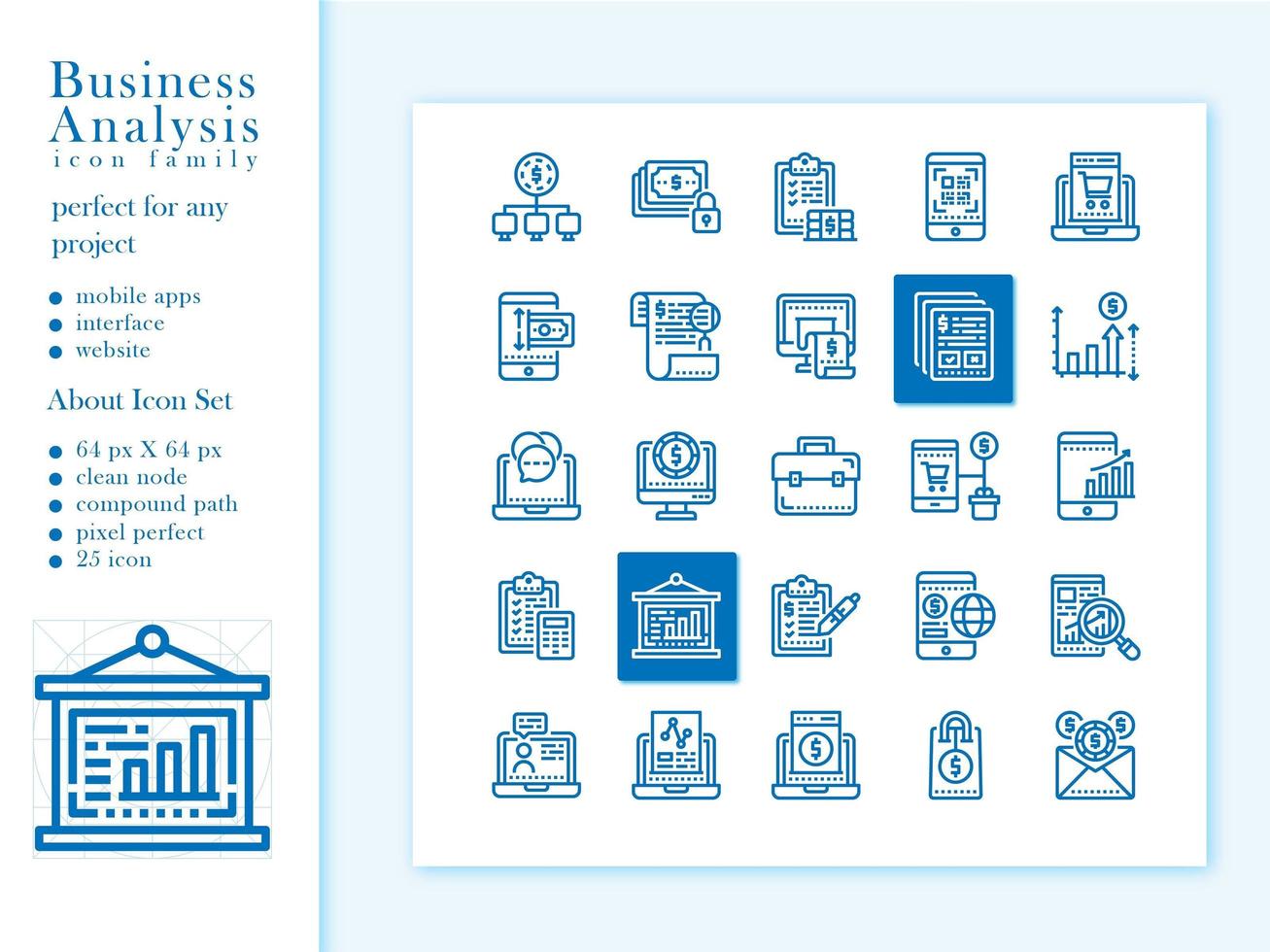 Business analysis icon pack outline style vector