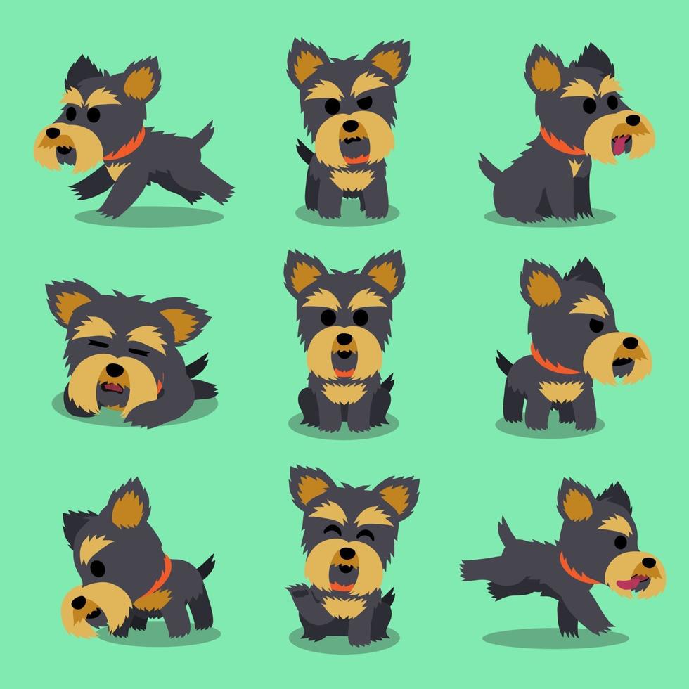 personaje de dibujos animados yorkshire terrier poses de perro vector