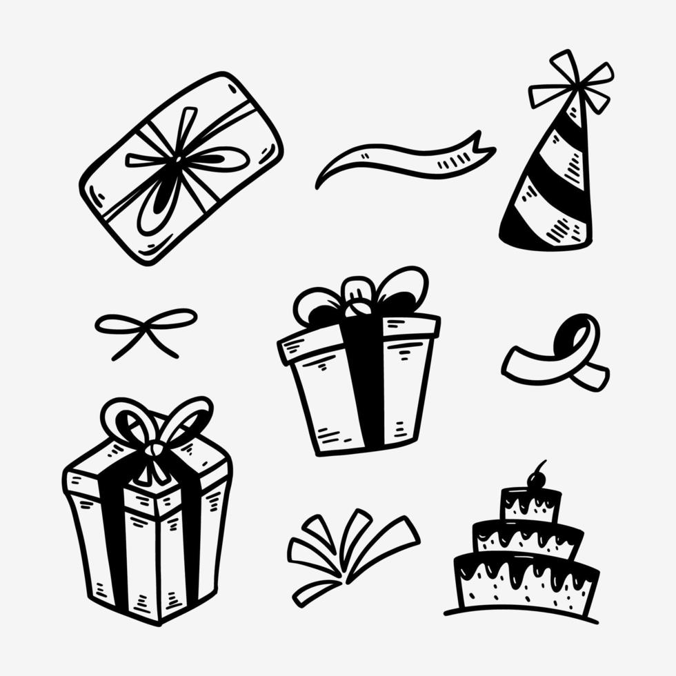 gift box birthday doodle set hand drawn silhouette 2245767 Vector Art