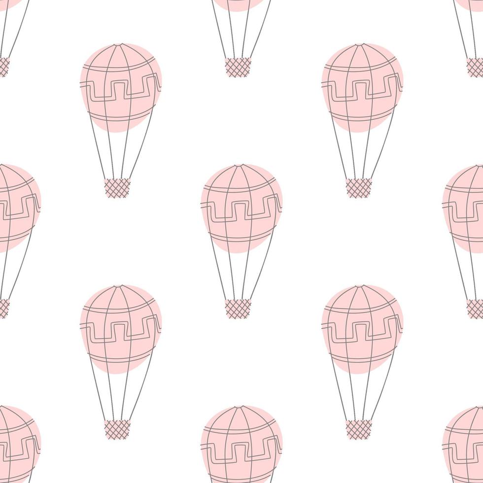 Vector scandinavian baby Seamless pattern of colorful air balloons isolated on white background. Simple kids illustration texture for nordic wallpaper, fills, web page background