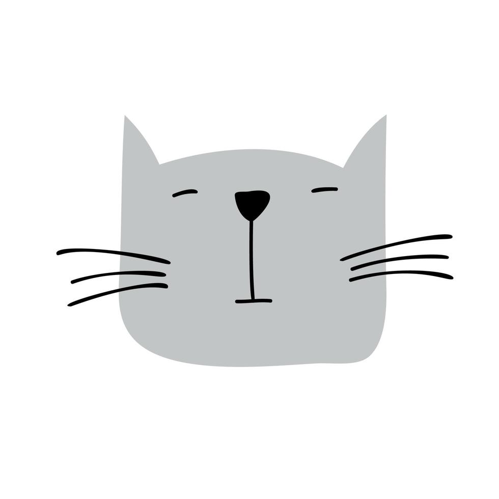 Lindo diseño de vector de personaje de cara de gato dibujado a mano. Ilustración escandinava aislada en un fondo blanco. elemento de diseño de camiseta, textiles para el hogar, papel de regalo, textiles para niños