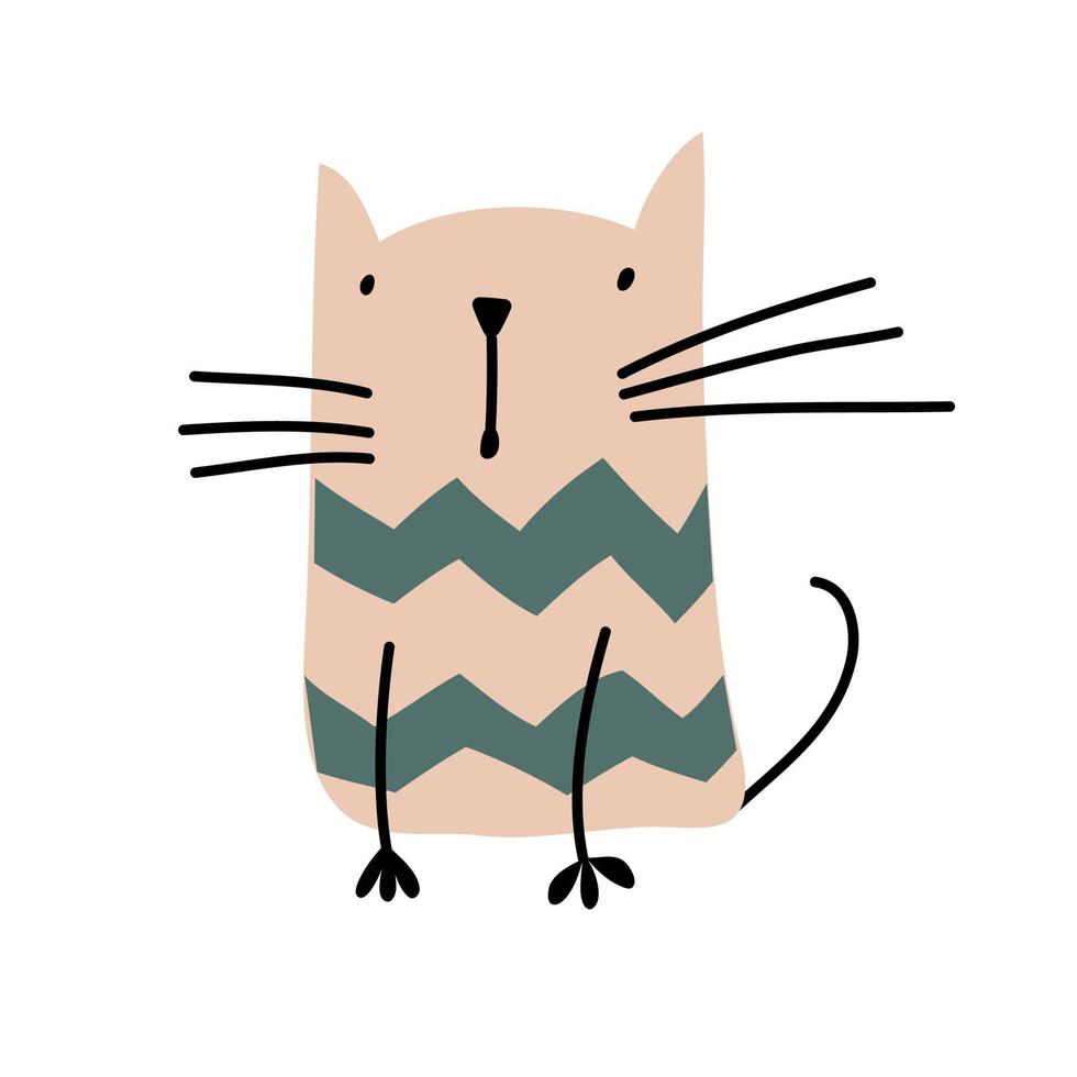 dibujado a mano lindo gato. vector de diseño escandinavo. ilustración aislada en un fondo blanco. elemento de diseño de camiseta, textiles para el hogar, papel de regalo, textiles para niños