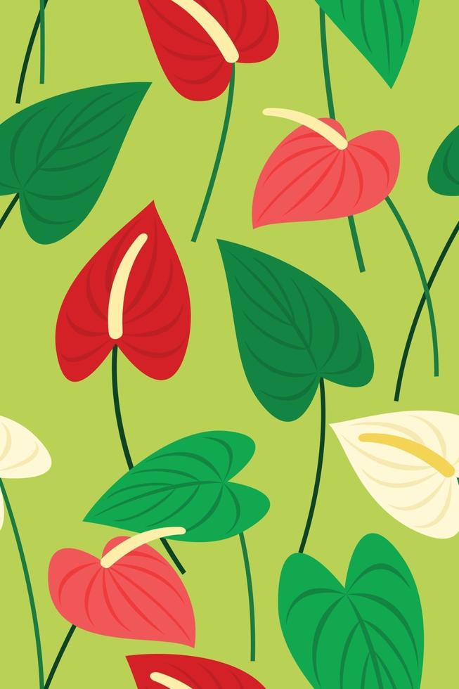 Seamless Pattern Wallpaper of Flamingo Flowers and Leaves for Tropical Plant Background. vector