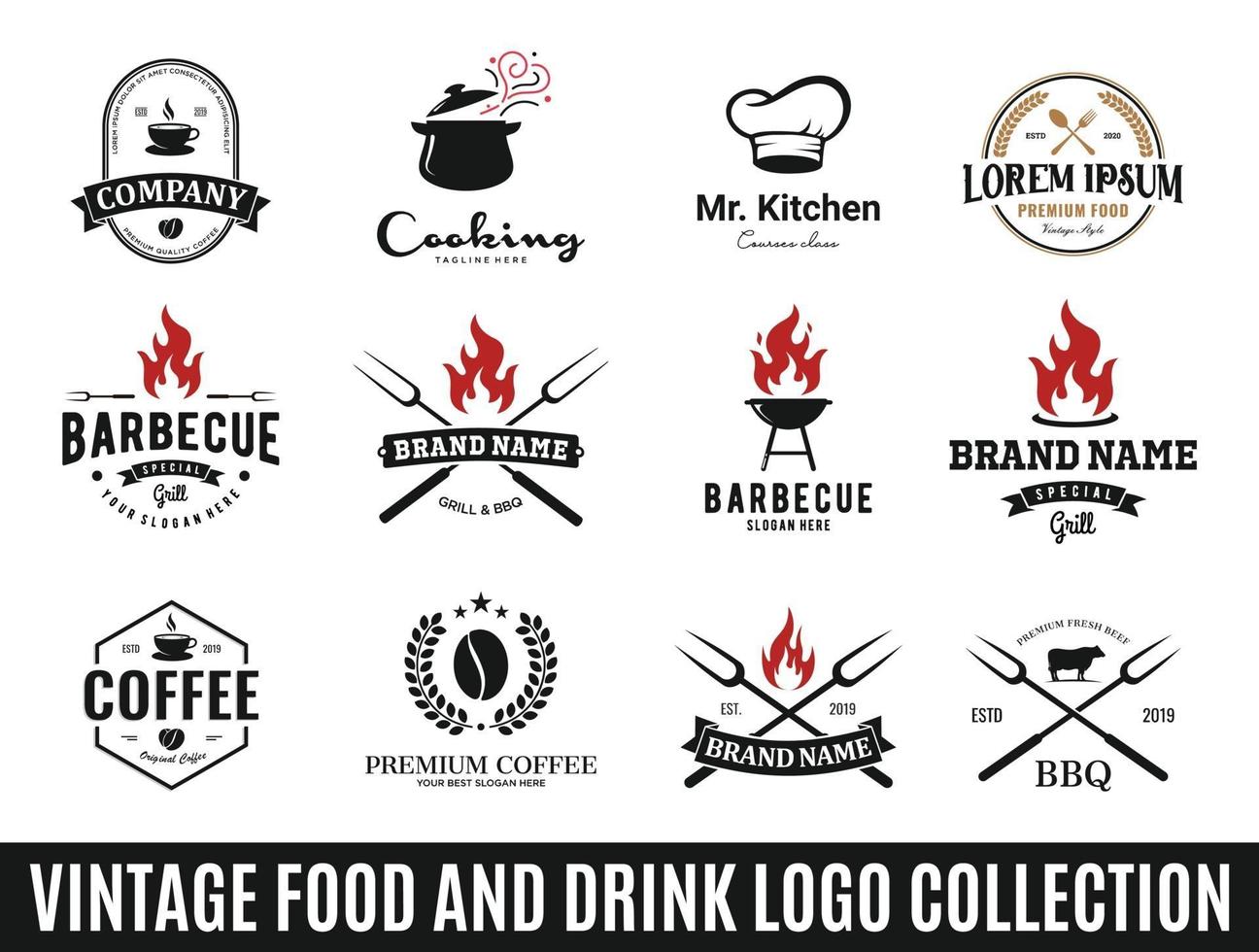 colección de logotipos de comida o restaurante vector