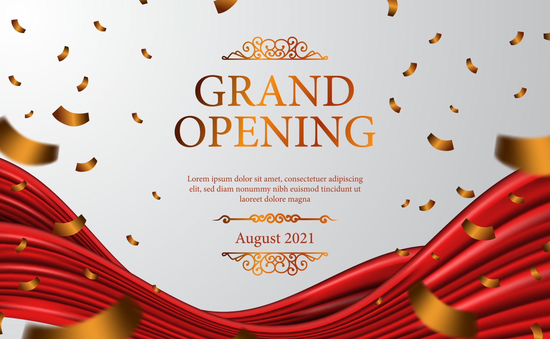 Grand Opening luxury vintage expensive with classic 3d ribbon silk cloth  curtain for ceremony elegant with white background and golden confetti poster  banner template 2246142 Vector Art at Vecteezy