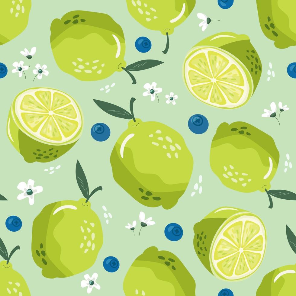 Summer seamless pattern with lime and blossom. Sweet background vector
