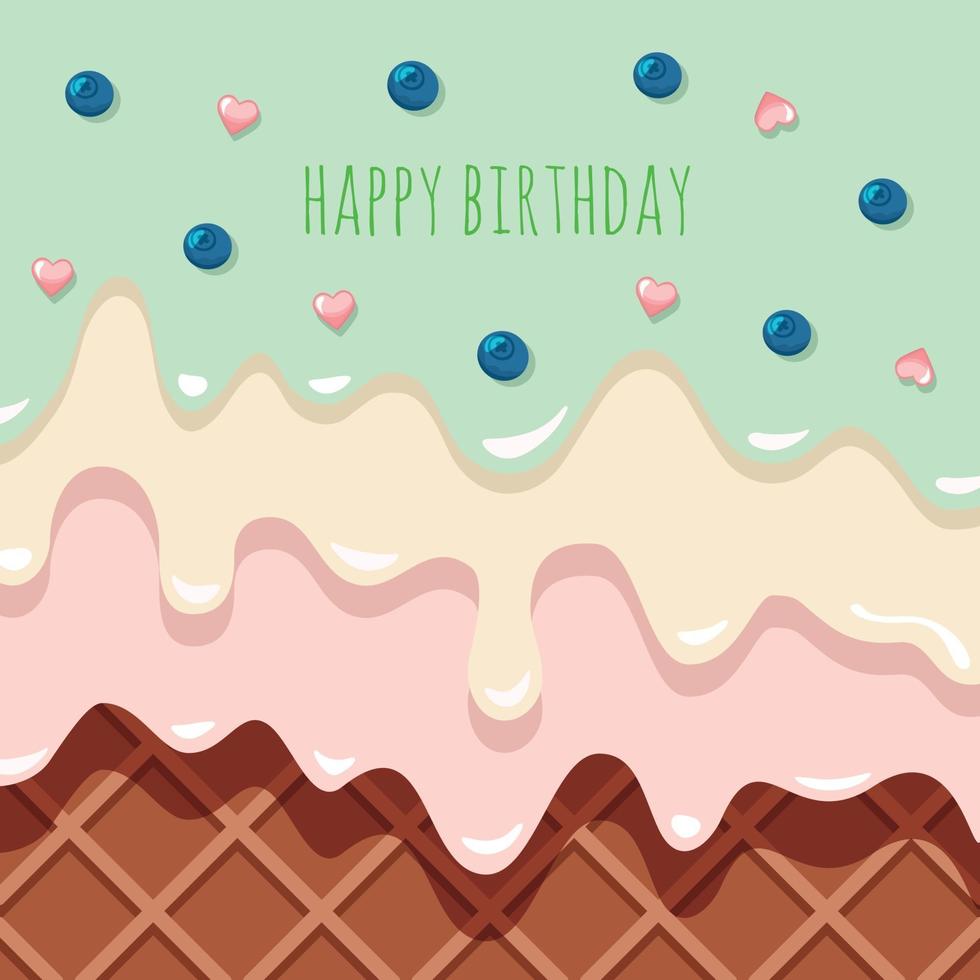 Melted flowing ice cream background. Birthday card. vector