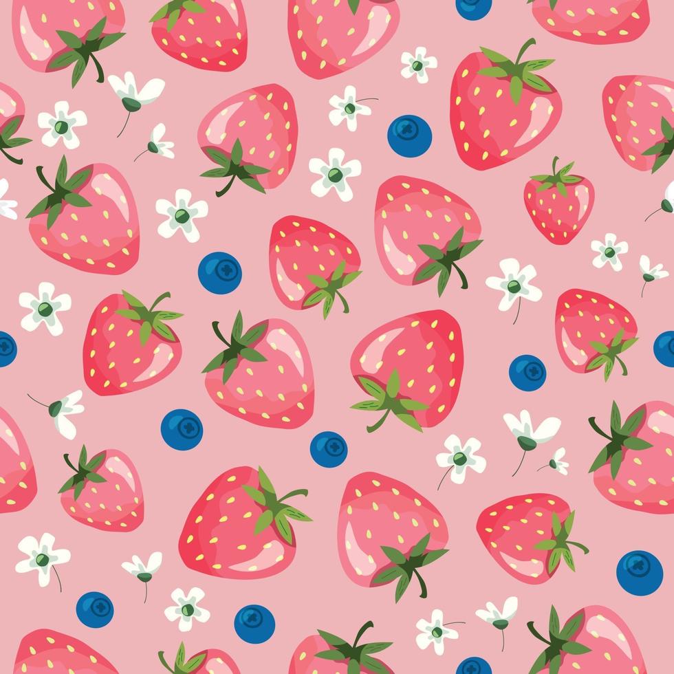 Strawberry summer seamless pattern. Cartoon girly background. vector