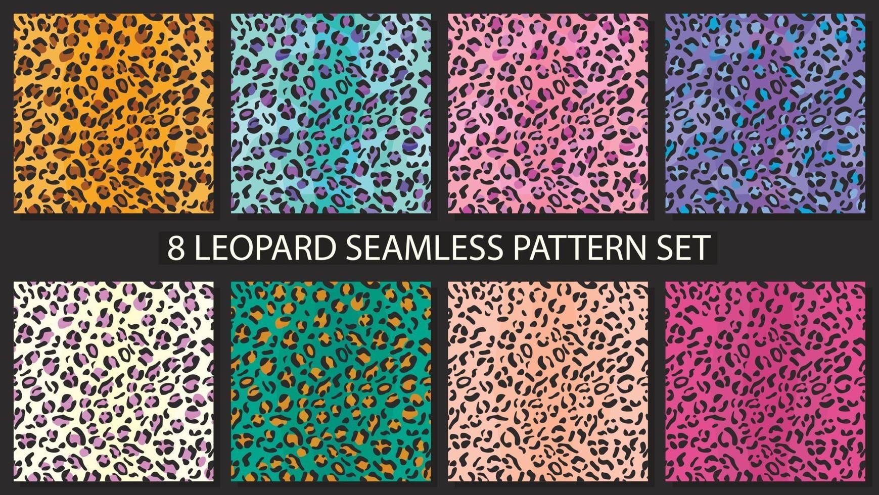 Leopard skin seamless pattern set. Jaguar, cheetah fur background collection. Animal stylish print vector