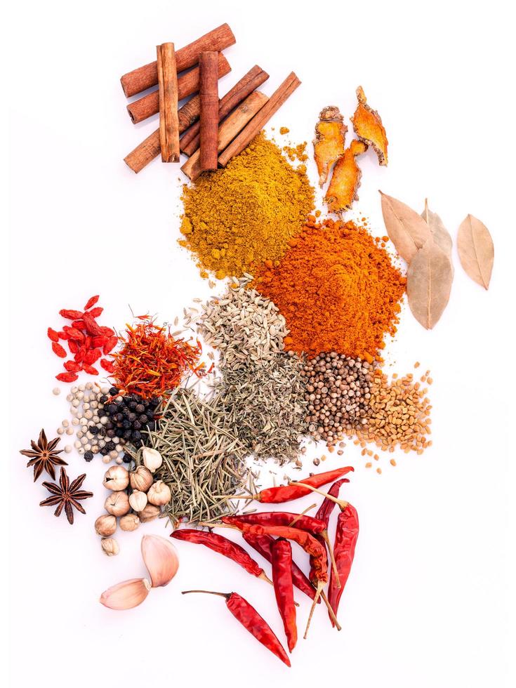 Assorted of spices isolated on white background photo