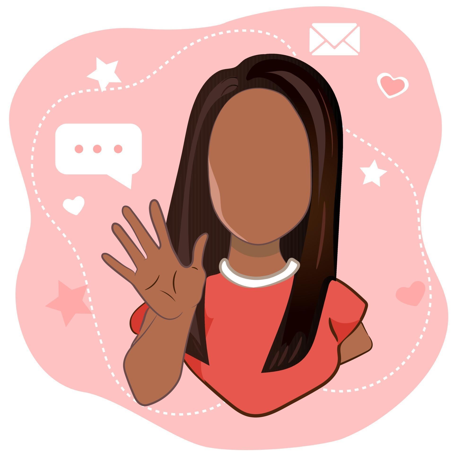Young girl waving hand greeting or saying goodbye on coral background
