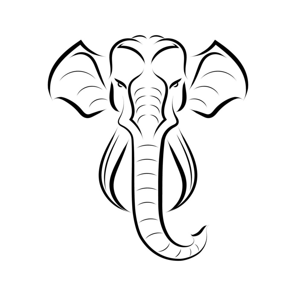 arte lineal en blanco y negro de la parte delantera de la cabeza del elefante. Buen uso de símbolo, mascota, icono, avatar, tatuaje, diseño de camiseta, logotipo o cualquier diseño que desee. vector