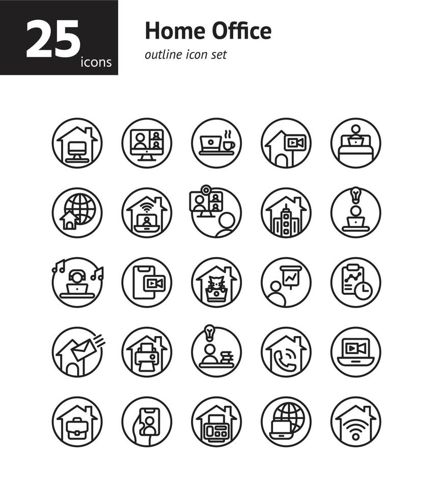 Home Office outline icon set. vector