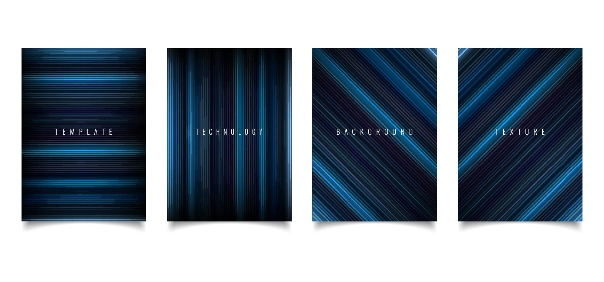 Set of brochure template abstract technology style blue light lines texture on dark background vector